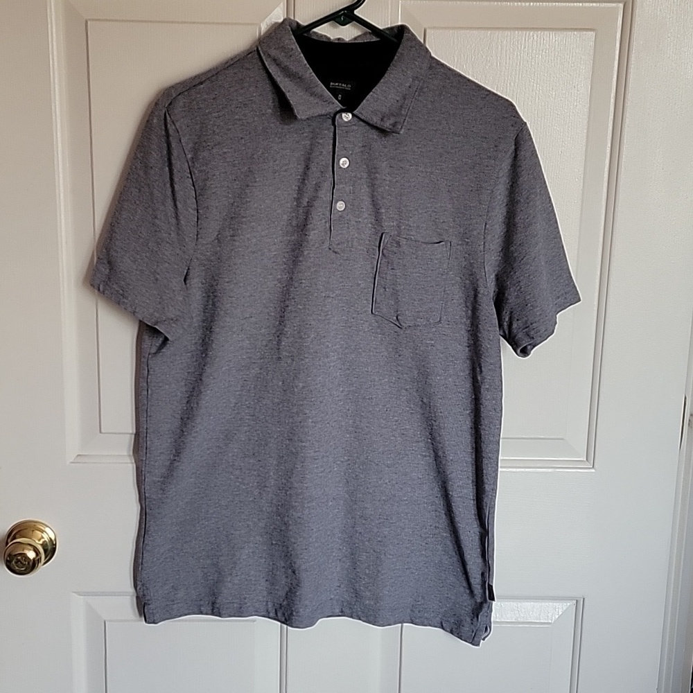 Buffalo, David Bitton, short sleeved polo shirt, medium, heather gray. Like new.